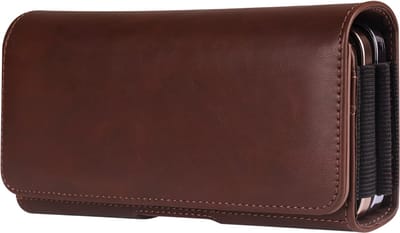 Dubbele Telefoonriemtas – Leren Hoes met Riemclip – Portemonnee & Taille Tas – Geschikt voor iPhone 17 Pro Max – Telefoonhouder & Mobiele Accessoire - Donkerbuin