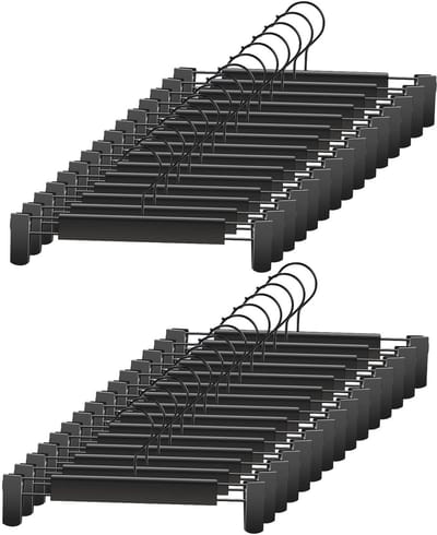 Dailygoods- Broekhangers Ruimtebesparend - Kledinghangers met Verstelbare Clips - 10 Stuks - Antislip - Zwart - 360° Draaibare Haken