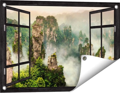 Gards Tuinposter Doorkijk Zhangjiajie Klif Bergen in China - 60x40 cm - Tuindoek - Tuindecoratie - Wanddecoratie buiten - Tuinschilderij