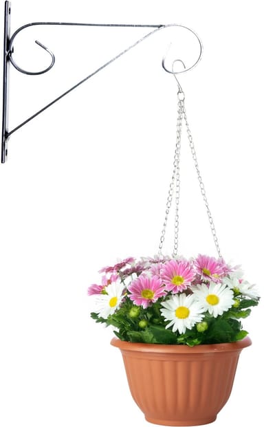 Hangpot + Muurhaak Cuneo - terracotta - D25 cm - kunststof - metaal - tuinaccessoires