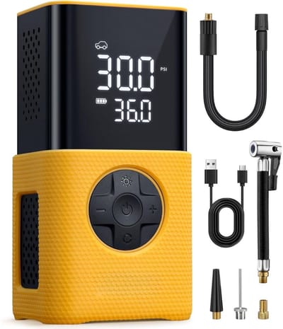 RONN® Fietspomp met Drukmeter - Fietspomp Klein - Fietspomp Handmatig - Zwart/Geel - 7cm x 5cm x 14cm