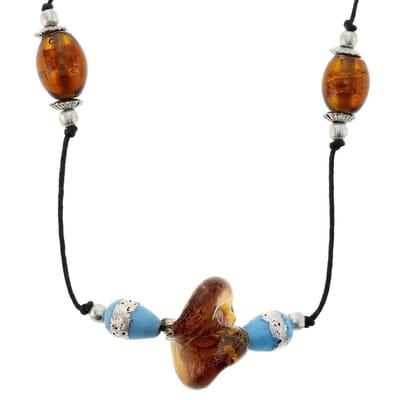 Behave - Lange kralenketting - Boho look - Zwart met bruin en blauw