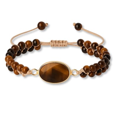 Marama Armband Tijgeroog Bruin - gevlochten - edelsteen - verstelbaar - vegan waxcord - dames