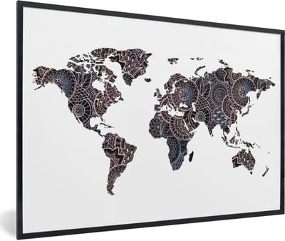 Poster in lijst - Fotolijst 90x60 cm - Posters - Wereldkaart - Zwart - Mandela - Kind - Jongen - Meid - Posterlijst zwart - Decoratie - Wanddecoratie woonkamer - Muurdecoratie slaapkamer