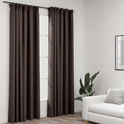 vidaXL - Gordijnen - linnen-look - verduisterend - haken - 2 - st - 140x225 - cm - taupe