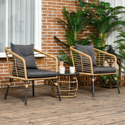 MODFU - Bistroset - 3-Delig - Met Salontafel En 2 Stoelen - Met Kussens - Stalen Frame - Sand