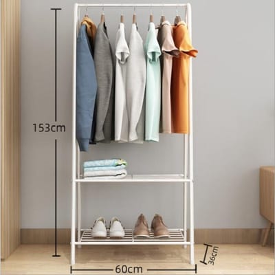 Ceruzo Kledingrek met Schoenenrek - Metaal - Wit - 152 cm hoog - 60 cm breed- Garderobe Opbergrek