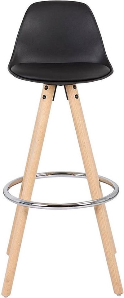 Barkrukken Set 75cm Zwart - Zithoogte 75cm, Kunstleer en Bruin frame - Voor Eetkamer, Keuken en Woonkamer