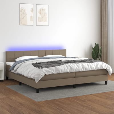 vidaXL - Boxspring - met - matras - en - LED - stof - taupe - 200x200 - cm