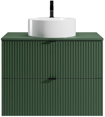 Vente-unique Zwevend badkamermeubel geribbeld met ronde opzet wastafel - Mat groen - 80 cm - ZEVINI