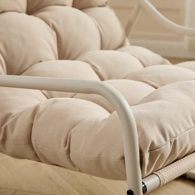 Buiten schommelstoel, comfortabel kussen, met zacht dik kussen, voor woonkamer, slaapkamer, leeskamer, beige frame met beige kussen（Stapelvezel）