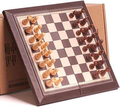 Schaakspel Hout - Magnetisch Bord - Intelligentie Stimuleren - Krasbestendig Ontwerp - 30 x 30 cm - Houtkleur