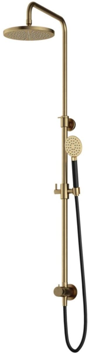 Hotbath Cobber - Stortdoucheset - 200 mm Hoofddouche - 360 mm Hartafstand - Glijstang - Rond Model Handdouche - Geborsteld Messing - Opbouw - 1/2 Inch Aansluiting - V01