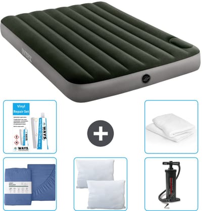 Intex Luchtbed - Twijfelaar - 137 x 191 x 25 cm - Groen - Inclusief Hoeslaken - Kussen - Pomp - Reparatieset en Kussenbeschermer
