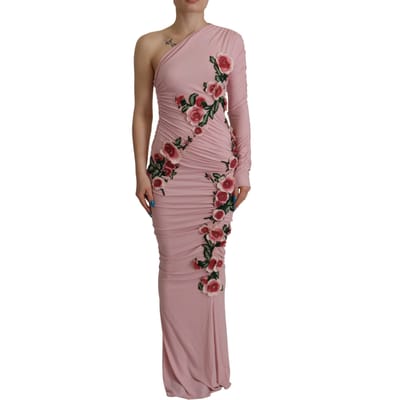 Dolce & Gabbana Roze Bloem Versierde Off-Shoulder Damesjurk