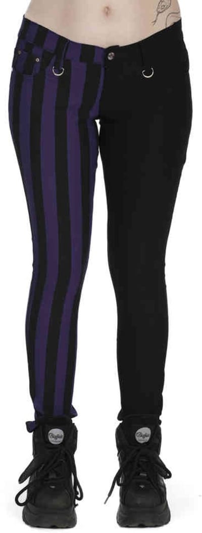 Banned - Half Black Half Striped Skinny fit broek - 2XL - Paars/Zwart