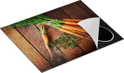 Chefcare Inductie Beschermer Wortels op Houten Planken - 65x50 cm - Afdekplaat Inductie - Kookplaat Beschermer - Inductie Mat