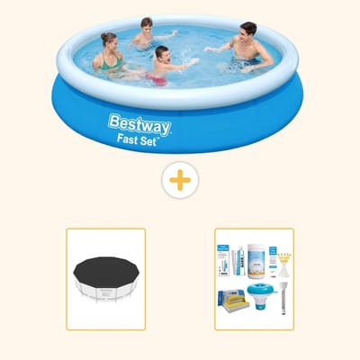 Bestway Rond Opblaasbaar Fast Set Zwembad - 366 x 76 cm - Blauw - Inclusief Afdekzeil - Onderhoudspakket - 3-delig