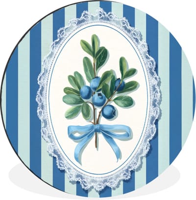WallCircle - Wandcirkel - Muurcirkel - Illustratie - Bessen - Blauw - Strepen - Aluminium - Dibond - 30x30 cm - Binnen en Buiten
