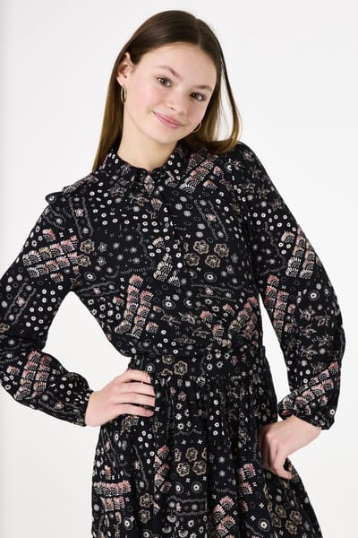 GARCIA Meisjes All over print Blouse Zwart Long mouw