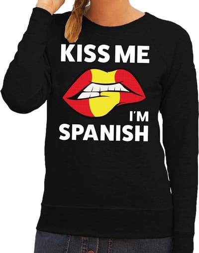 Kiss me I am Spanish sweater zwart dames - feest trui dames - Spanje kleding XS
