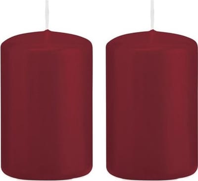 Trend Candles Cilinderkaars/stompkaars - 2x - bordeauxrood - 5 x 8 cm - 18 branduren - met brandvertragende folie