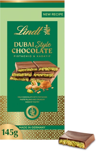 Lindt DUBAI STYLE Chocoladereep Pistache 145 gram - Melkchocolade, Kadayif, Pistache noten - Premium Dubai Style chocolade