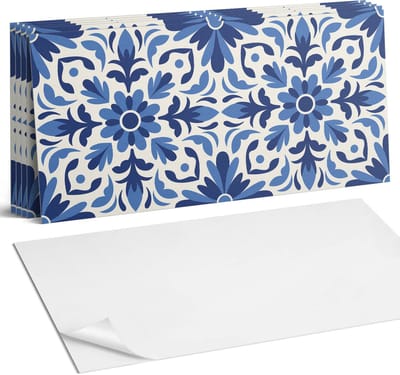 Coloray Plaktegels - Bloemenpatroon met bladeren Wandtegel Zelfklevend - 60 cm x 30 cm - Blauw Plaktegels - 6 stuks - Rechthoek PVC Tegels - Plaktegels Keuken - Zelfklevende Vloertegels Badkamer - Vinyl Tegels Zelfklevend - Zelfklevende Wandtegels