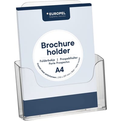 Europel Folderbakje – Flyers – A4 – 21 x 29,7 cm – Glasheldere presentatie – Beurzen en kantoren
