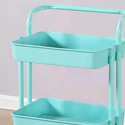 Chariot utilitaire à roulettes 3 niveaux robuste Organisateur de rangement multifonctionnel élégant pour cuisine, salle de bain, salon Bleu bleu