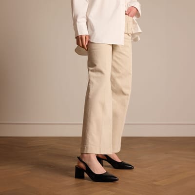 No Stress - Dames - Zwarte leren slingbacks - Maat 37