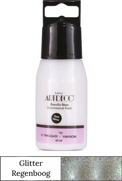 Artdeco Glitter Dimensional Paint, Relief Paint, Dimensional Fabric Paint, 3D Liner - 3D Verf - 3D Paint, Textuurschilderen, Reliëf Schilderen, Metallic Kleuren - Stof, Glas, Keramiek, Karton, Metaal, Papier, Steen - 50 ml-Regenboogkleur
