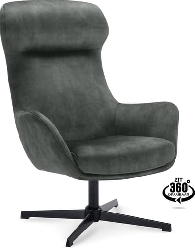 Icon Living - Fauteuil Venna - Velours Adore Hunter - Draaivoet Zwart