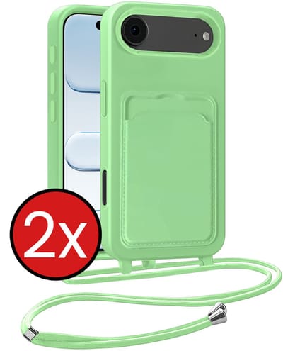 Hoesje Geschikt voor iPhone Air Hoesje Met Telefoonkoord en Pasjeshouder Siliconen - Hoes Geschikt voor iPhone Air Hoesje Met Kaarthouder Case - Groen - 2 PACK