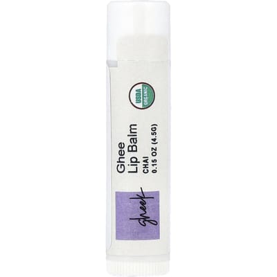 Pure Indiase Voedingsmiddelen, Gheek, Ghee Lippenbalsem, Chai, 4,5g (0,15 oz) white