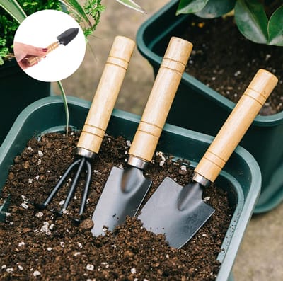 3 Delige Tuingereedshapset - Gardening set - Tuinschepje - Klauwtje Hark - Handschepje Tuinschepje - Plant Tuinschepje - Metaal & Hout - LOUZIR