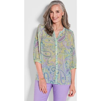 Gedessineerde blouse met paisleymotief - geel / gedess. - Gr. 44 van Goldner Fashion