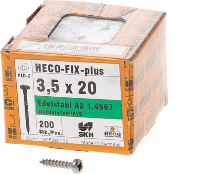 Heco Spaanplaatschroef cilinderkop RVS A2 pozidriv FIX-plus 3.5x20mm (per 200 stuks)