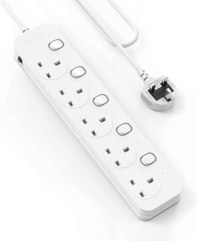 Thuys – 3M Verlengsnoer – Met 5 Stopcontacten En Individuele Schakelaars – 13A / 3250W – 3 Meter Kabel