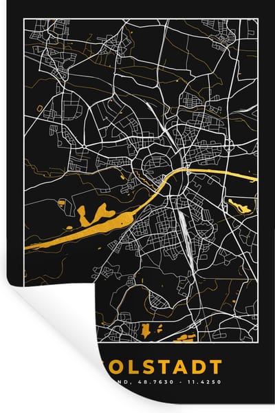 Muurstickers - Sticker Folie - Ingolstadt – Stadskaart – Gold – Plattegrond – Stadskaart – Kaart - Duitsland - 20x30 cm - Plakfolie - Muurstickers Kinderkamer - Zelfklevend Behang - Zelfklevend behangpapier - Stickerfolie