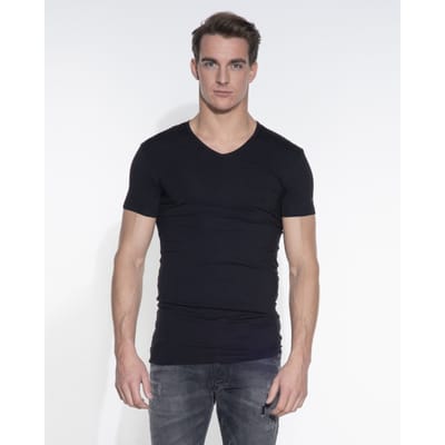 Slater 6620 - Stretch 2-pack T-shirt V-hals korte mouw zwart