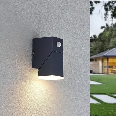Lindby LED wandlamp Sally, 15 cm, antraciet, IP54, sensor