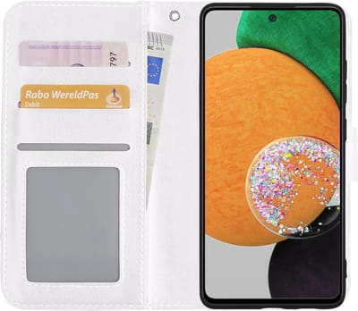 Hoesje - Met Pasjeshouder - Geschikt voor Samsung Galaxy A52s 5G - Luxe Bookcase Portemonee - Flip Case - Kunstleer Book Case - Flipcase - Book Cover - Walletcase - Portemonneehoes - Wit