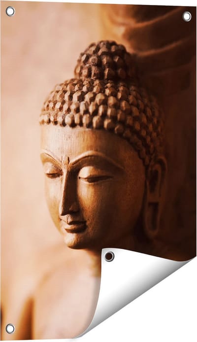 Gards Tuinposter Boeddha Beeld - 40x60 cm - Tuindoek - Tuindecoratie - Wanddecoratie buiten - Tuinschilderij