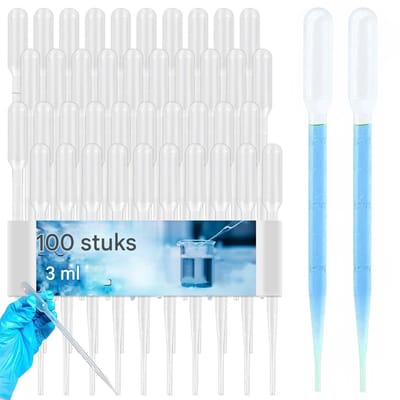 EXCITAT Pipet - Plastic pipet - Gegradueerde pipet - Keukenpipet - Helder - Geschikt voor het overbrengen van essentiële oliën, parfums en diverse vloeistoffen - 3 ml - 100 stuks