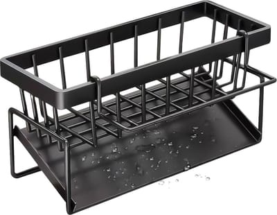 Spoelbakorganizer roestvrij staal - zelfledigende afvoer - sponshouder - handdoekhouder - badkamer en keuken sponshouder gootsteen magnetische