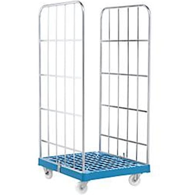 Rolcontainer, 2-zijdig, kunststof vloerplaat, 724 x 815 x 1660 mm, blauw (RAL 5012)