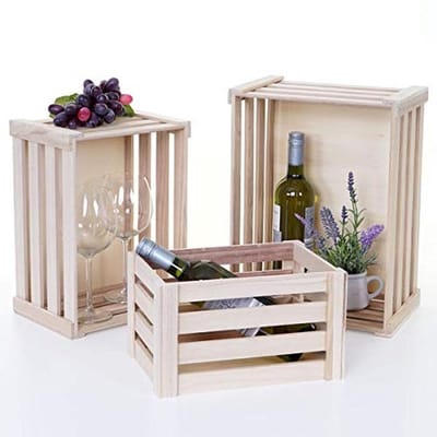 Set van 3 Decoratieve Houten Kisten - Shabby Look, Vintage Stijl, Natuurlijke Kleuren, Opbergkisten, Voor Wijn, Fruit en Decoratie