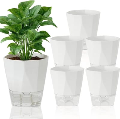KZQ Zelfwatergevende Potten Set Van 6 12,5cm Bloempotten Ivoor Kleur Transparant Waterreservoir Voor Balkon En Binnen Gebruik Wit