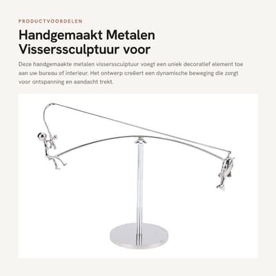 Dailygoods- Visserssculptuur - Metalen Decoratie - Handgemaakt Kunstornament - Dynamische Beweging - Decoratie Woonkamer - Compacte Maat